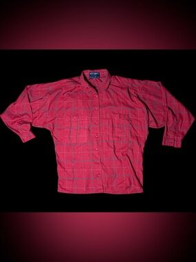 Vintage 80’s- Red Plaid 1/4 Sleeve Button-Up Shirt